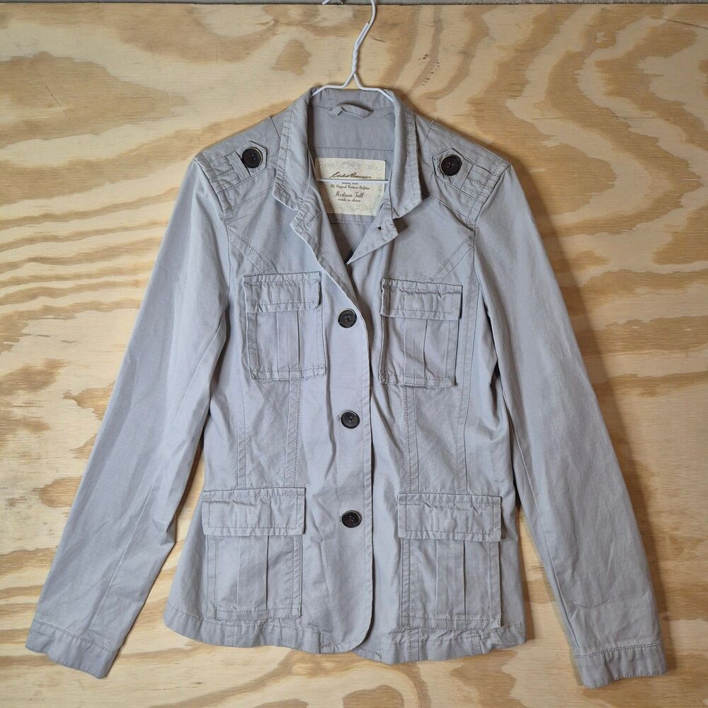 Eddie Bauer Women's Medium Tall Beige Utility Safari Jacket 100% Cotton
